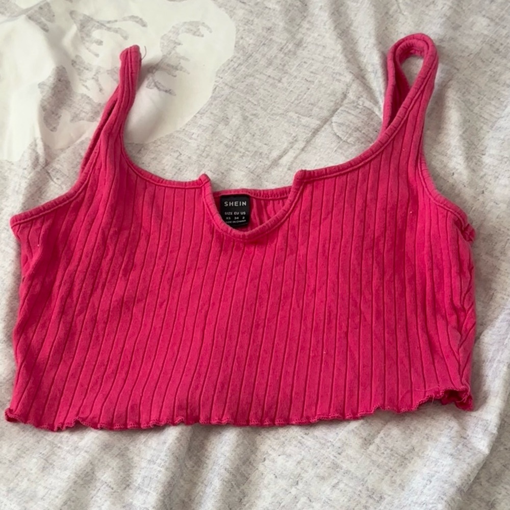 SHEIN Pink Ribbed Crop Tank Top